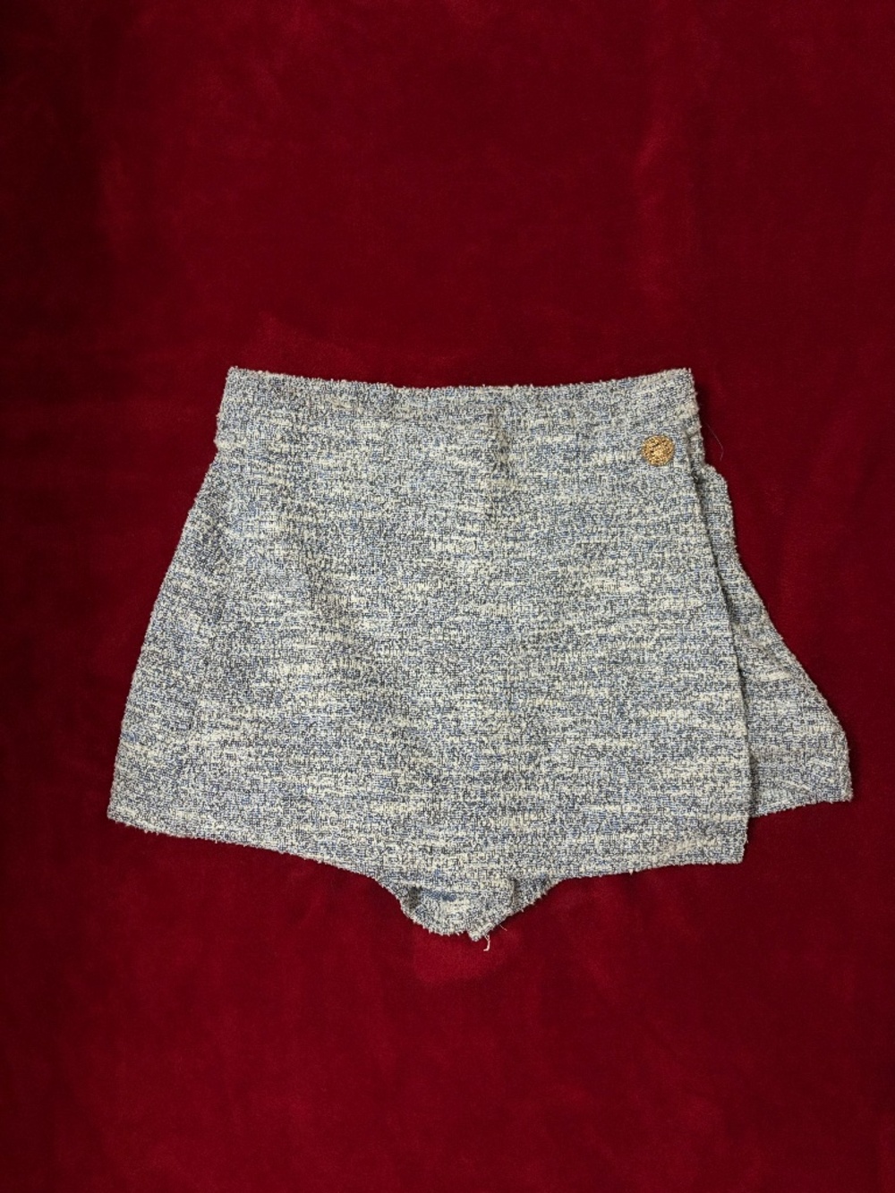 Aute Monde Tweed Skort - Blue & White High Waisted Wrap Mini Skort: Size Small